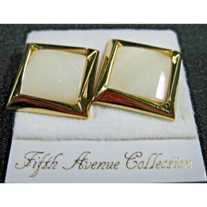 Butler Fifth Avenue Collection Clip Earrings  Mother of Pearl Square White Gold